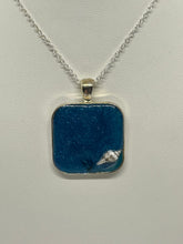 Load image into Gallery viewer, Sea inspired jewellery- Marine blue squared pendant with seashell