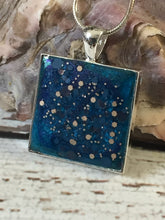 Load image into Gallery viewer, Squared Sea blue pendant with crystal flakes (Size - Mini)