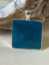 Load image into Gallery viewer, MINI SQUARED SEA SHIMMER BLUE PENDANT
