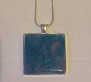 Square pendant - Aqua & Violet Swirl