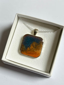 Sea Inspired jewellery- Two tone Blue & Orange squared pendant