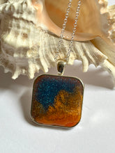 Load image into Gallery viewer, Sea Inspired jewellery- Two tone Blue &amp; Orange squared pendant
