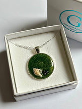 Load image into Gallery viewer, Small round sea green pendant with seashell and grey glass beads
