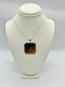 Sea Inspired jewellery- Two tone Blue & Orange squared pendant