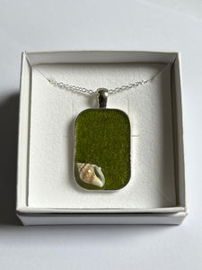 Sea green rectangular pendant with seashell