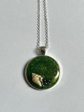 Load image into Gallery viewer, Small round sea green pendant with seashell and grey glass beads
