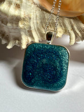 Load image into Gallery viewer, Sparkling Sea blue square pendant

