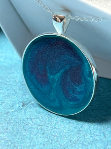 Medium ocean blue and violet swirl pendant