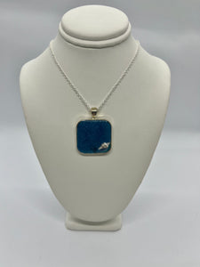 Sea inspired jewellery- Marine blue squared pendant with seashell