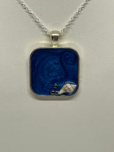 Load image into Gallery viewer, Sea Inspired Jewellery- Medium square pendant in ocean blue with seashell
