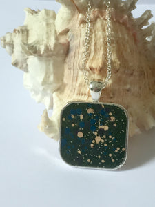 Square Pendant in Green with Crushed Crystals