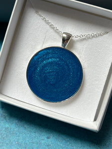 Medium round Sea blue resin pendant