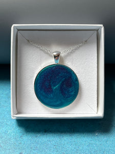 Medium ocean blue and violet swirl pendant