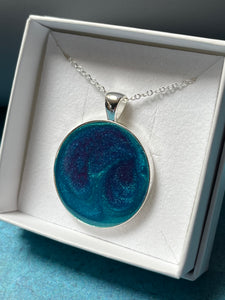 Medium ocean blue and violet swirl pendant