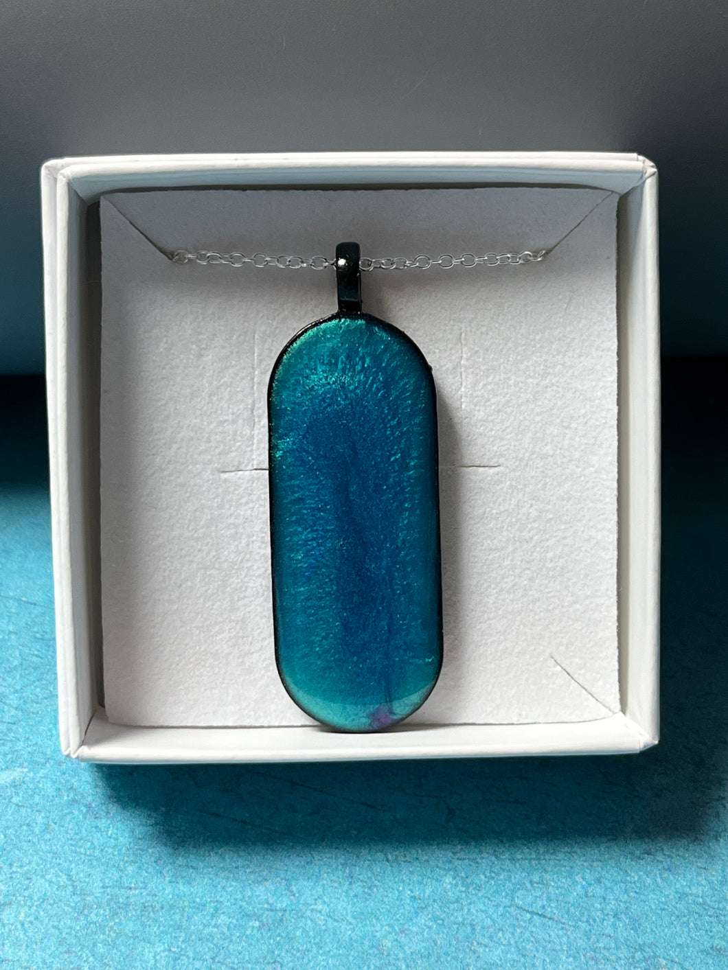 Ocean blue long oval pendant