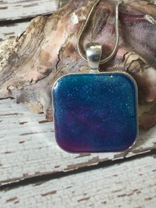 Two tone Blue & Violet shimmer squared pendant