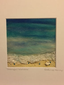 Tranquil Waters - Mixed Media Textile Sea Study - 23x23cm